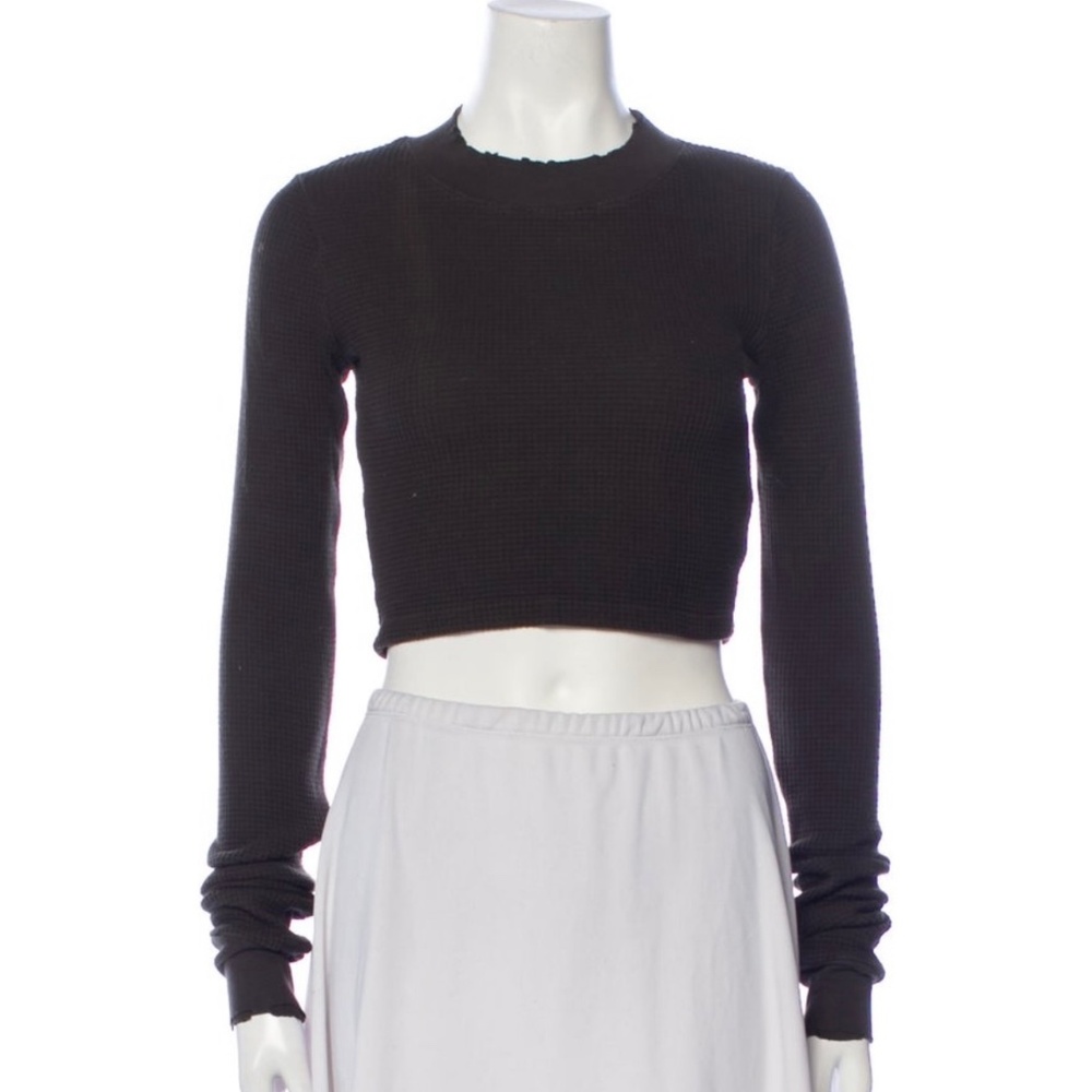 Cotton Citizen Mock Neck Long Sleeve Crop Top - Black (Size XS)